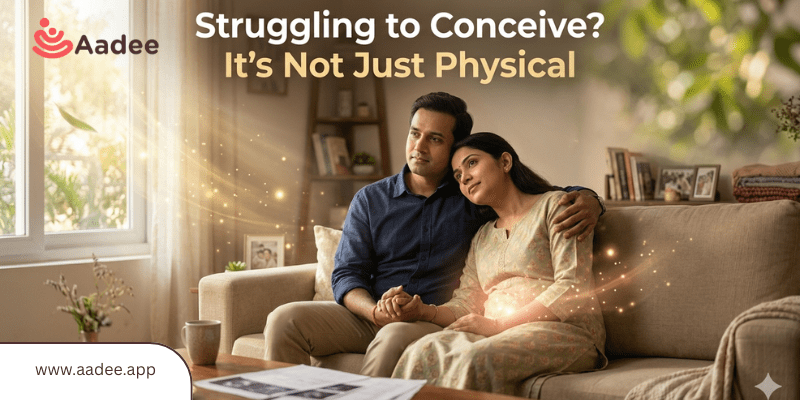 Indian couple sitting together in a calm setting, reflecting emotional support and hope during fertility journey